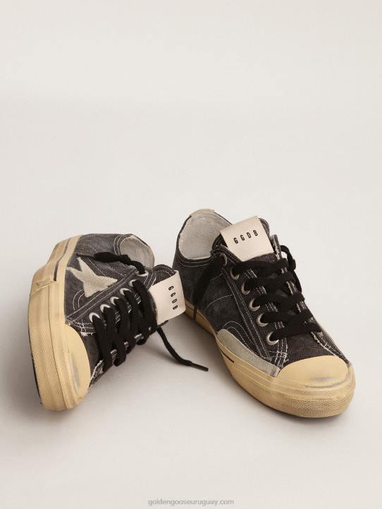 mujer Zapatillas v-star ltd de lona negra con estrella de ante gris hielo y refuerzo en el talónGolden Goose 02H6245