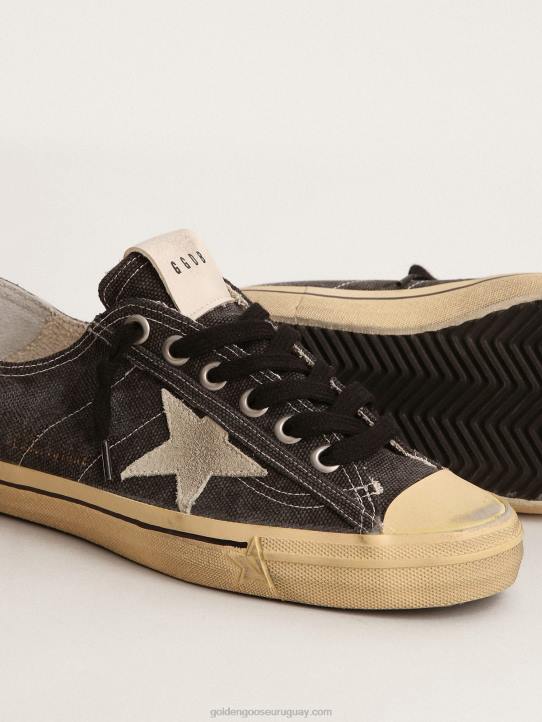 mujer Zapatillas v-star ltd de lona negra con estrella de ante gris hielo y refuerzo en el talónGolden Goose 02H6245