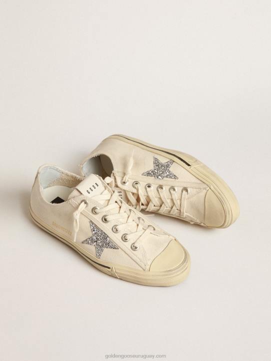 mujer v-star de lona beige con estrella plateada brillanteGolden Goose 02H6157