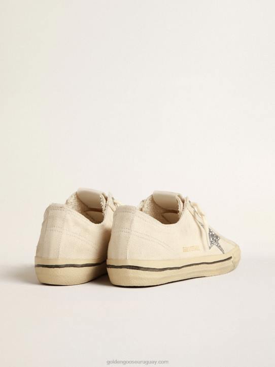mujer v-star de lona beige con estrella plateada brillanteGolden Goose 02H6157