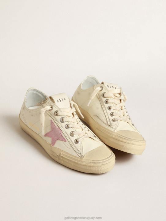 mujer v-star de napa beige con estrella de ante rosa antiguoGolden Goose 02H6169