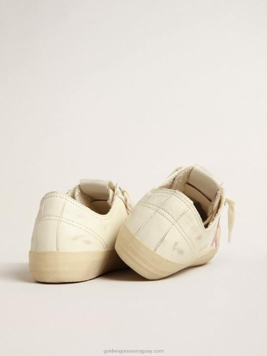 mujer v-star de napa beige con estrella de ante rosa antiguoGolden Goose 02H6169