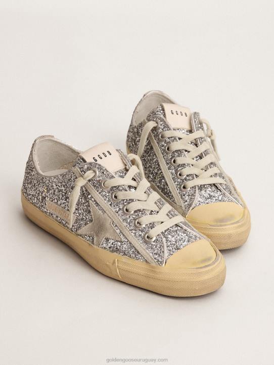 mujer zapatillas v-star ltd con purpurina plateada y estrella de ante gris hieloGolden Goose 02H6125