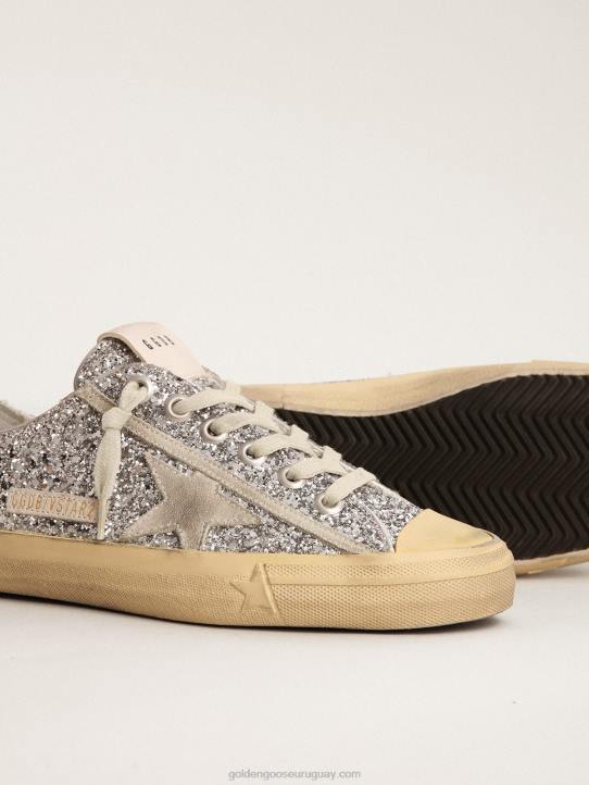 mujer zapatillas v-star ltd con purpurina plateada y estrella de ante gris hieloGolden Goose 02H6125
