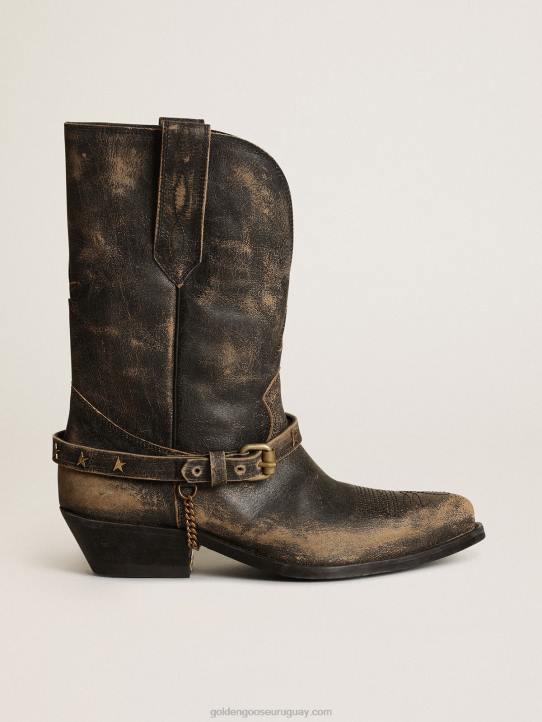 mujer botas bajas wish star en cuero negro brillante con cadenaGolden Goose 02H6426