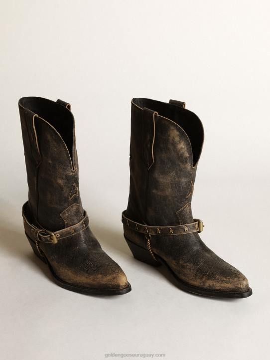 mujer botas bajas wish star en cuero negro brillante con cadenaGolden Goose 02H6426