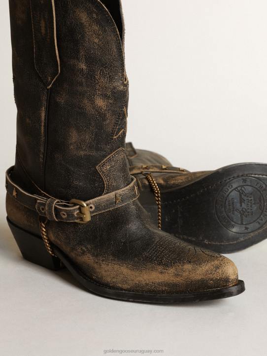 mujer botas bajas wish star en cuero negro brillante con cadenaGolden Goose 02H6426