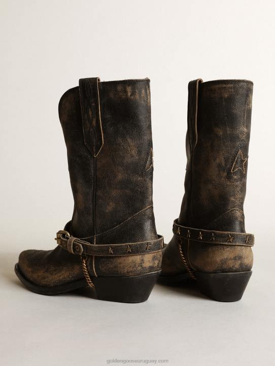 mujer botas bajas wish star en cuero negro brillante con cadenaGolden Goose 02H6426