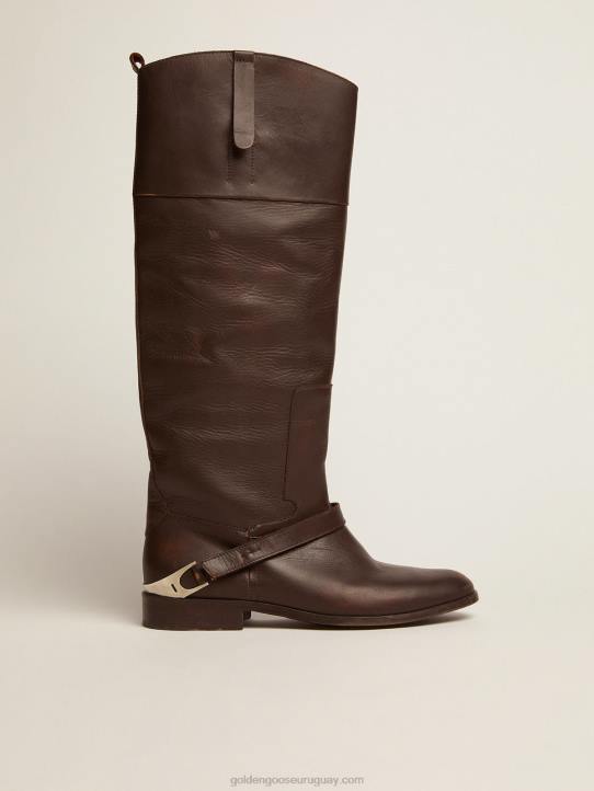 mujer botas charlie en piel marrón oscuro con pinza en el talónGolden Goose 02H6425