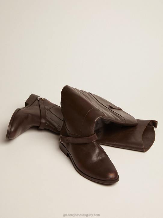 mujer botas charlie en piel marrón oscuro con pinza en el talónGolden Goose 02H6425