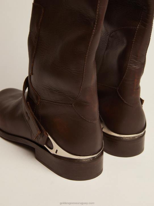 mujer botas charlie en piel marrón oscuro con pinza en el talónGolden Goose 02H6425