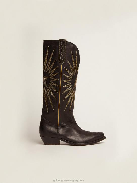 mujer botas wish star de piel negra con estrella incrustada de piel laminada platinoGolden Goose 02H6431
