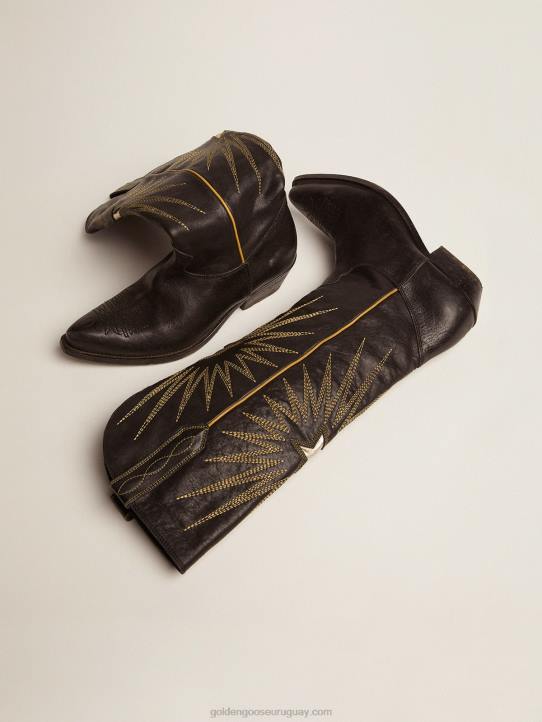 mujer botas wish star de piel negra con estrella incrustada de piel laminada platinoGolden Goose 02H6431