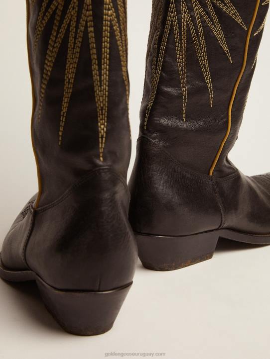mujer botas wish star de piel negra con estrella incrustada de piel laminada platinoGolden Goose 02H6431