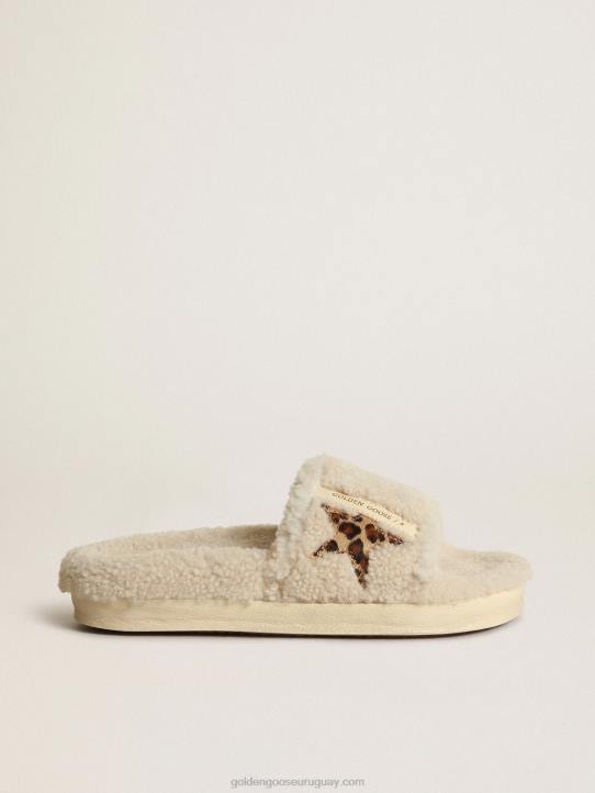 mujer poolstar de piel de borrego beige con estrella de piel de potro con estampado de leopardoGolden Goose 02H6432