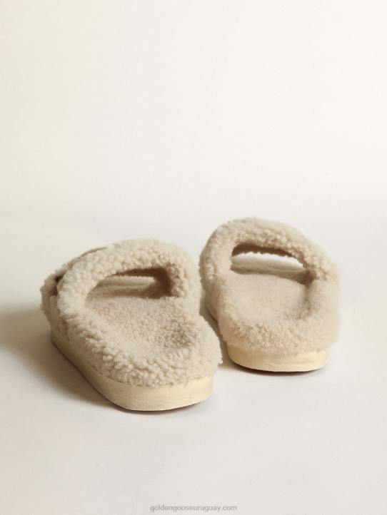 mujer poolstar de piel de borrego beige con estrella de piel de potro con estampado de leopardoGolden Goose 02H6432