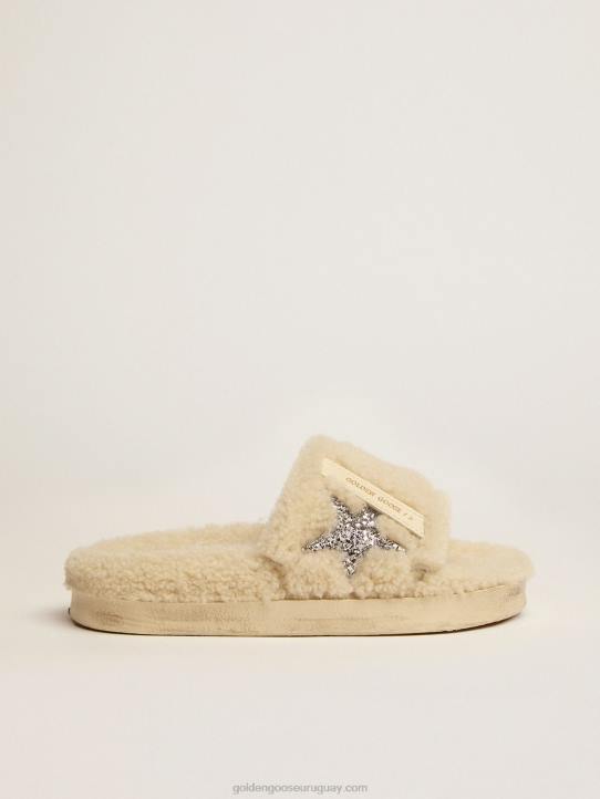mujer poolstars de piel de oveja beige con estrella plateada brillanteGolden Goose 02H6439