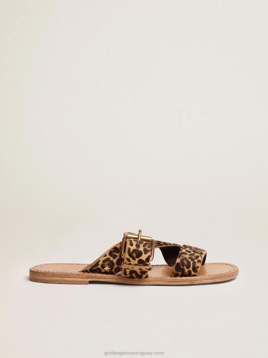 mujer sandalias margaret planas de piel de potro con estampado de leopardoGolden Goose 02H6437