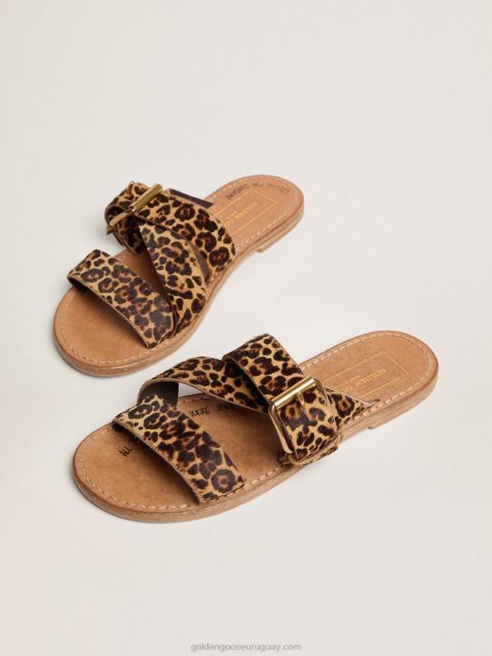 mujer sandalias margaret planas de piel de potro con estampado de leopardoGolden Goose 02H6437