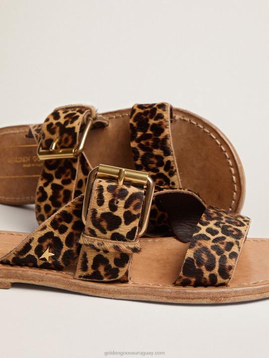 mujer sandalias margaret planas de piel de potro con estampado de leopardoGolden Goose 02H6437