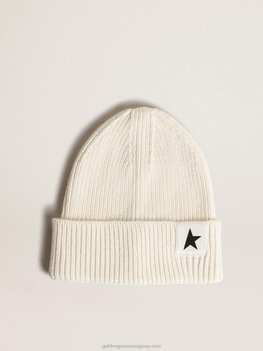 niños gorro de algodón blanco roto con estrella negra en contrasteGolden Goose 02H6898