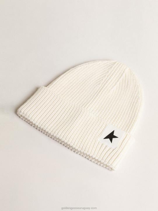 niños gorro de algodón blanco roto con estrella negra en contrasteGolden Goose 02H6898