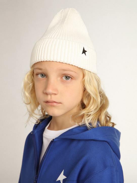 niños gorro de algodón blanco roto con estrella negra en contrasteGolden Goose 02H6898