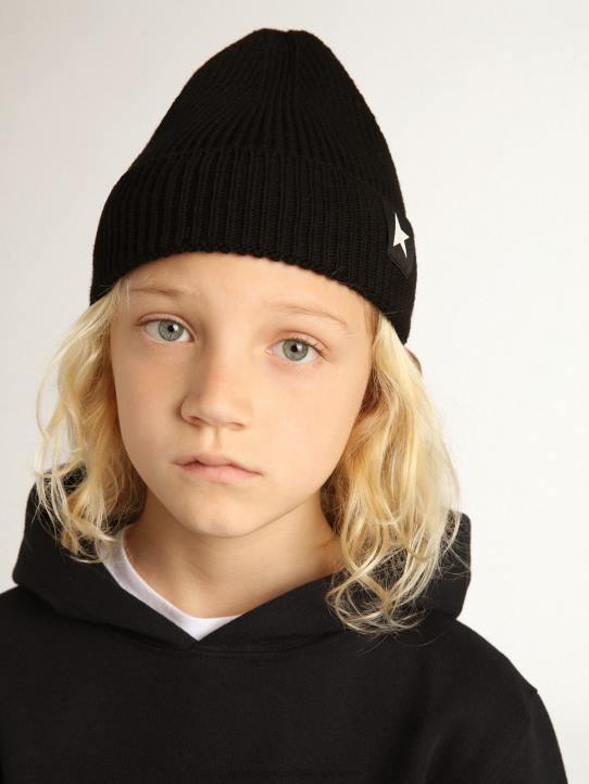 niños gorro de algodón negro con estrella blanca en contrasteGolden Goose 02H6879