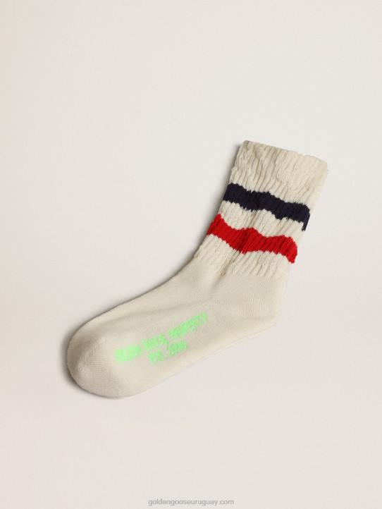niños calcetines de algodón blanco con acabado envejecido y rayas rojas y azul marinoGolden Goose 02H6883
