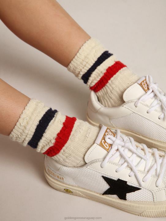 niños calcetines de algodón blanco con acabado envejecido y rayas rojas y azul marinoGolden Goose 02H6883