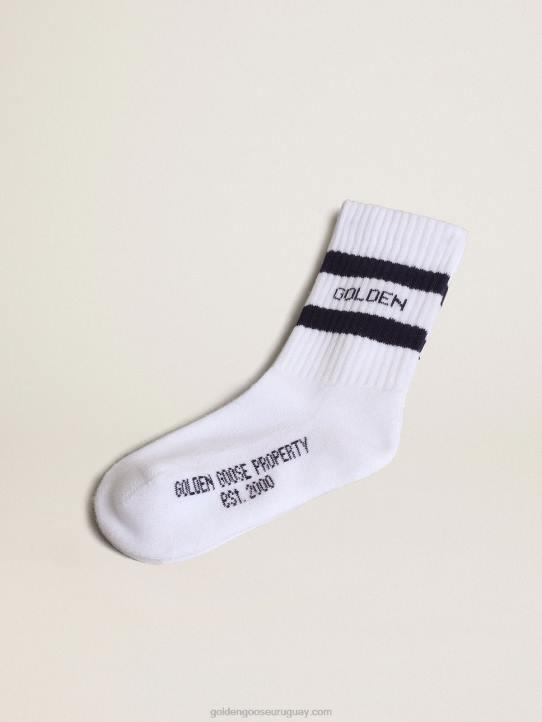 niños calcetines de algodón blanco con rayas azul marino y logo golden goose 02H6878