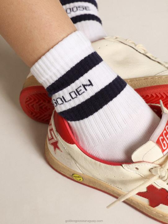 niños calcetines de algodón blanco con rayas azul marino y logo golden goose 02H6878
