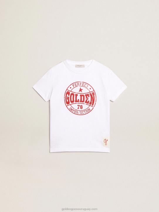 camiseta de niño blanca con logo rojo estampado en el centroGolden Goose 02H6902