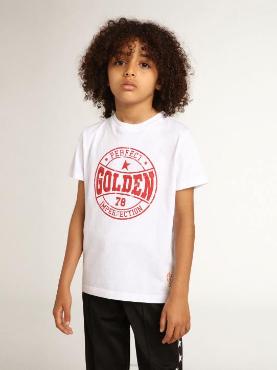 camiseta de niño blanca con logo rojo estampado en el centroGolden Goose 02H6902
