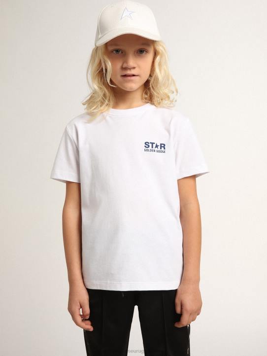 camiseta de niño blanca con logo y estrella en contraste azul oscuroGolden Goose 02H6893