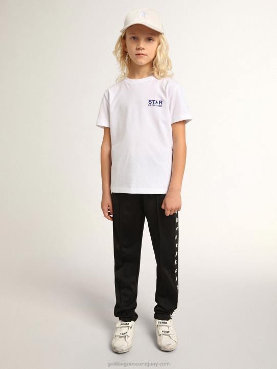 camiseta de niño blanca con logo y estrella en contraste azul oscuroGolden Goose 02H6893
