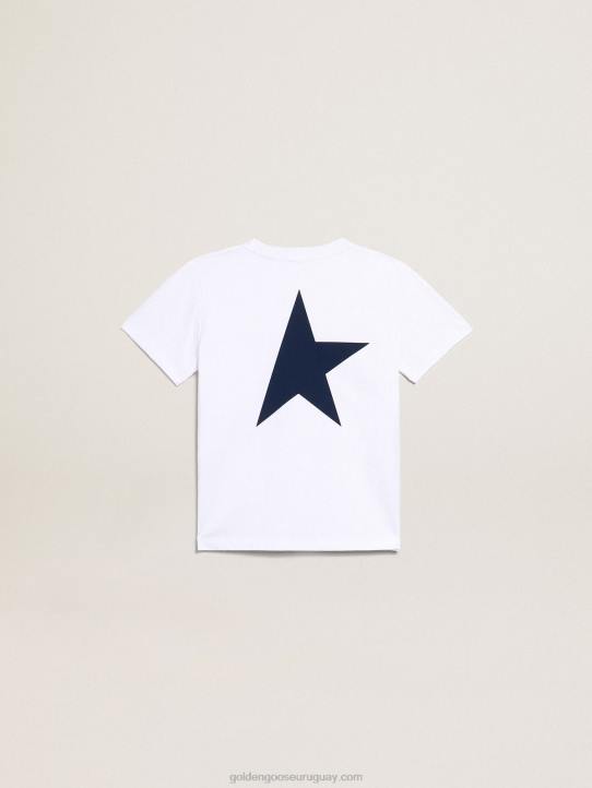 camiseta de niño blanca con logo y estrella en contraste azul oscuroGolden Goose 02H6893