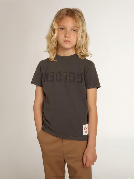 camiseta de niño en gris con tratamiento desgastadoGolden Goose 02H6896