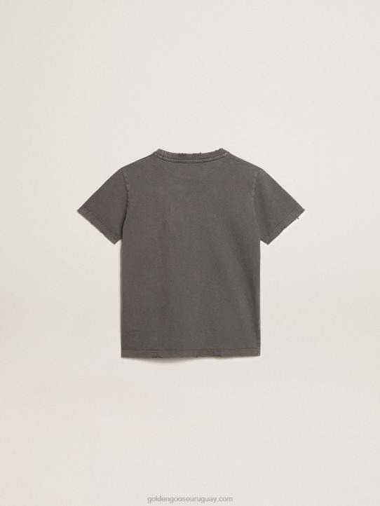 camiseta de niño en gris con tratamiento desgastadoGolden Goose 02H6896