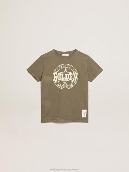 camiseta de niño verde oliva con logo blanco estampado en el centroGolden Goose 02H6892