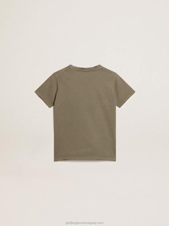 camiseta de niño verde oliva con logo blanco estampado en el centroGolden Goose 02H6892