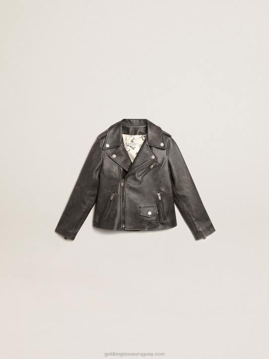 chaqueta biker de niño en piel envejecidaGolden Goose 02H6909