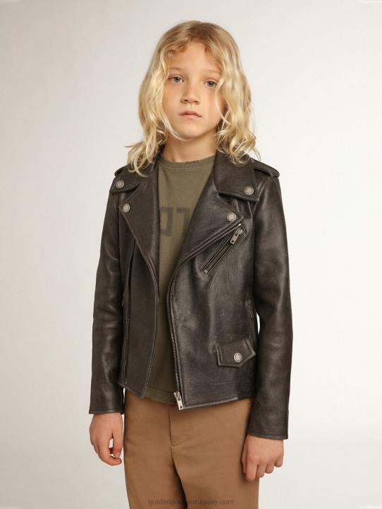 chaqueta biker de niño en piel envejecidaGolden Goose 02H6909