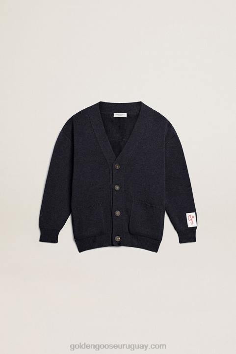 niños cárdigan de algodón azul oscuro con logo en la espaldaGolden Goose 02H6891