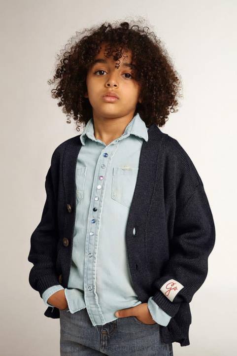 niños cárdigan de algodón azul oscuro con logo en la espaldaGolden Goose 02H6891