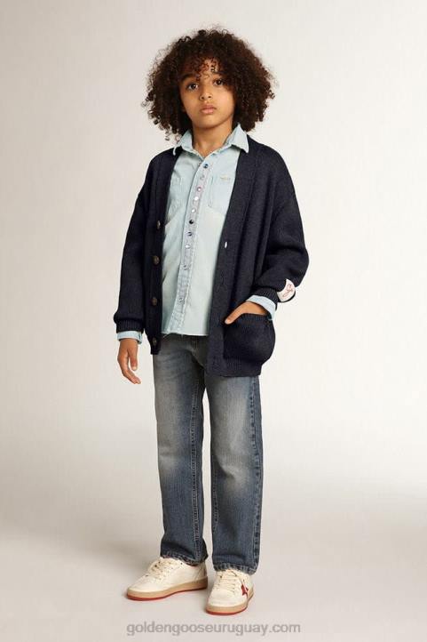niños cárdigan de algodón azul oscuro con logo en la espaldaGolden Goose 02H6891
