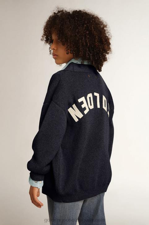 niños cárdigan de algodón azul oscuro con logo en la espaldaGolden Goose 02H6891