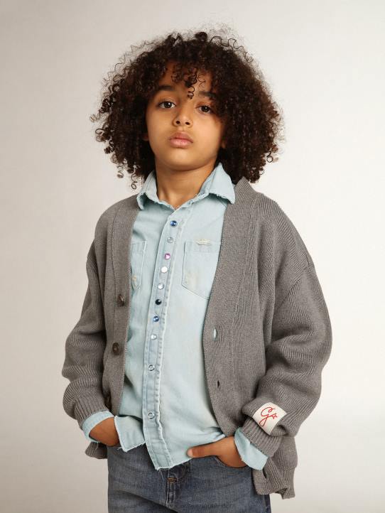 niños cárdigan de algodón gris con logo en la espaldaGolden Goose 02H6895