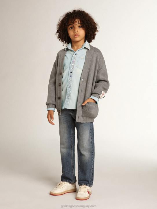 niños cárdigan de algodón gris con logo en la espaldaGolden Goose 02H6895