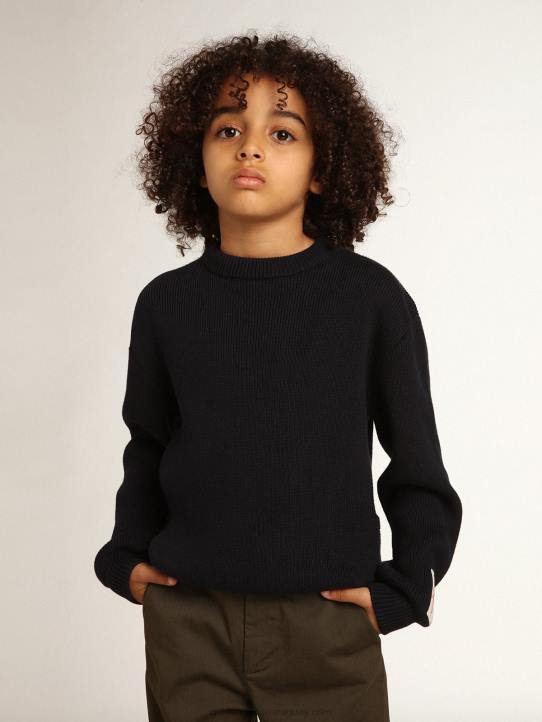 niños jersey de cuello redondo de algodón azul oscuroGolden Goose 02H6897